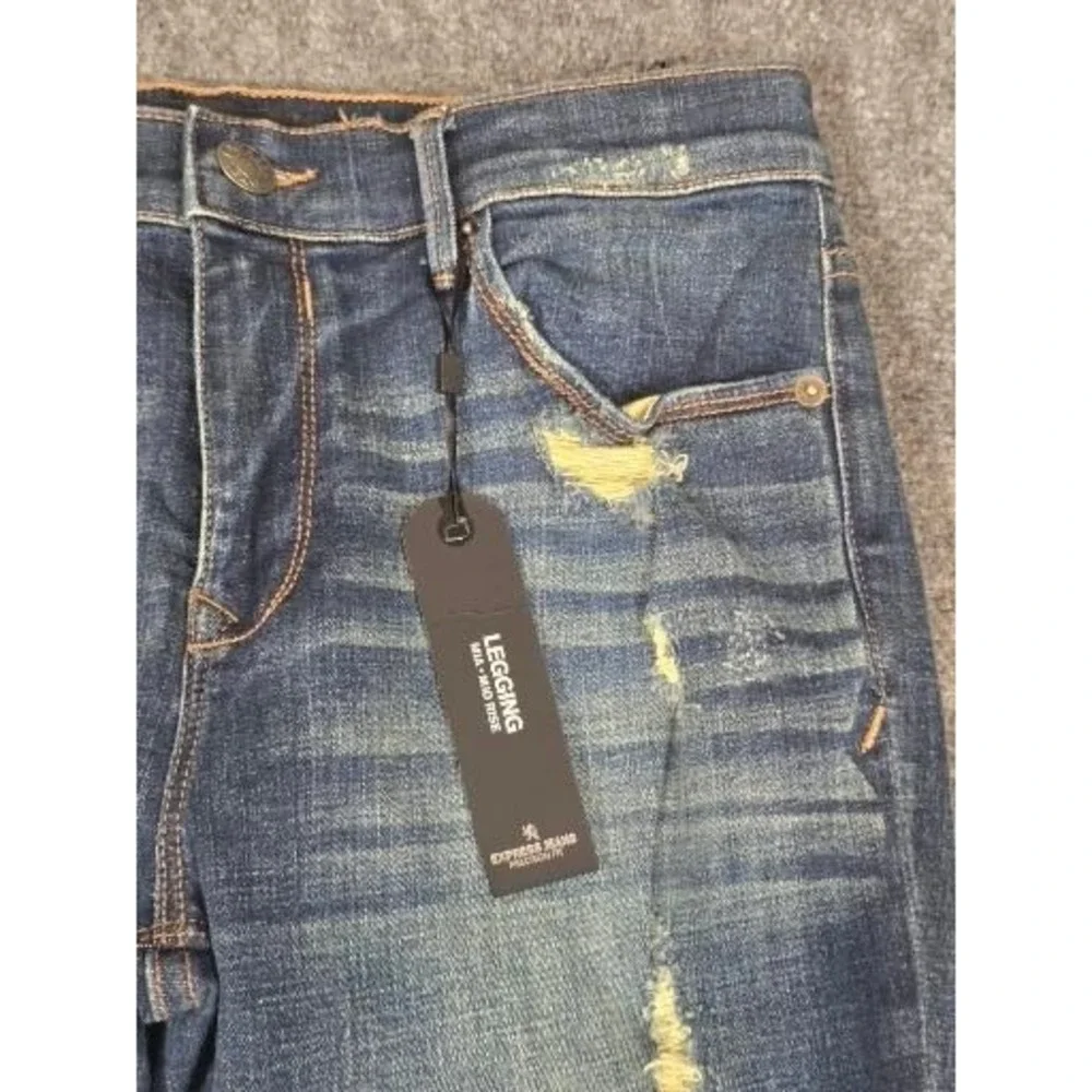 Express Mia‎ Mid Rise Legging Jeans Womens 10 Dark Wash Distressed Skinny Denim